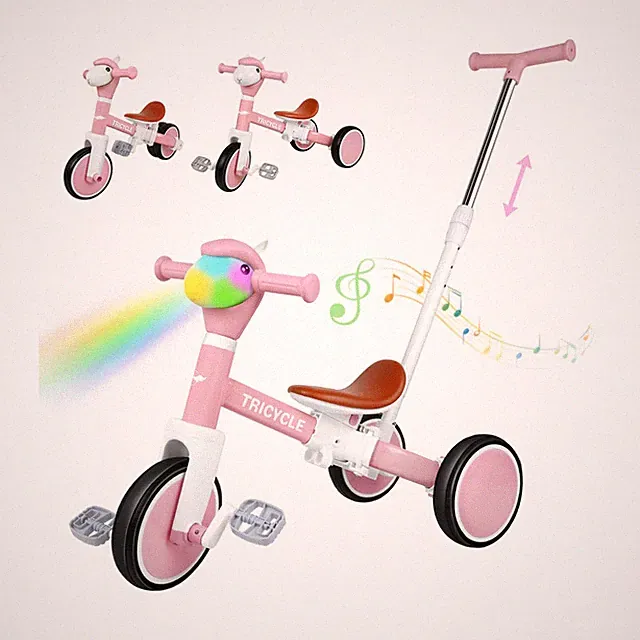 5-in-1 Tricycle with Lights & Music, Adjustable Push Bike for 1-5 Year Olds,...