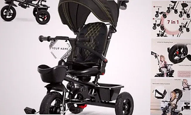 7-in-1 Tricycle for 18 Months to 5 Years, All-Terrain Rubber Tires, Dual Black