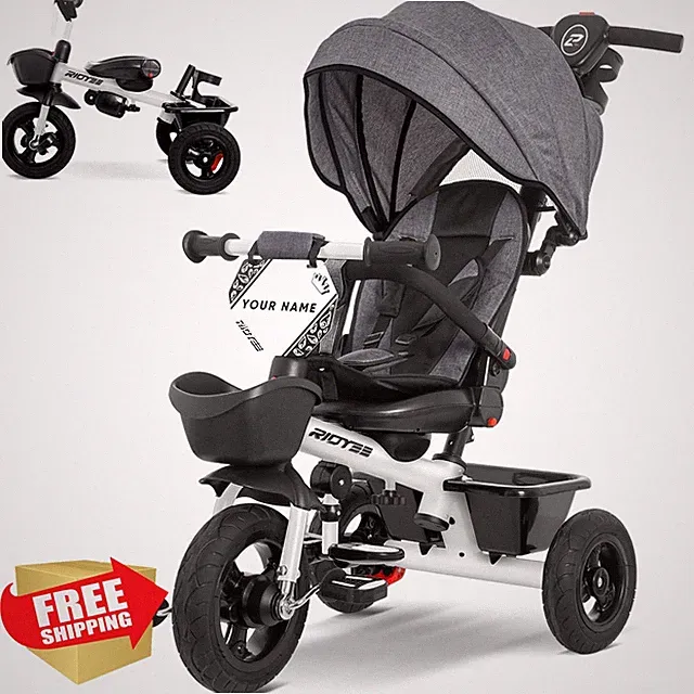 RIDYEE 7-in-1 White Tricycle 18mo-5yr, All-Terrain Tires, Toddler Bike